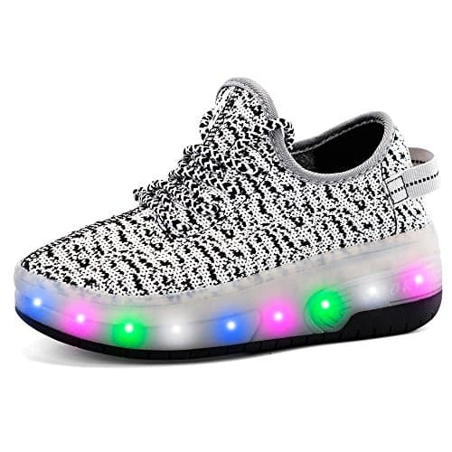pit4tk USB Charging LED Light Up Roller Skate Shoes Double Wheel Flashing Sneakers for Boys Girls Kids(Grey 2 wheel 4 M US Big Kid)