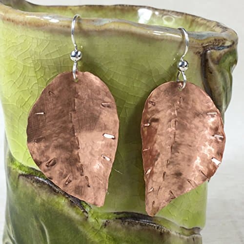 JANECKA Hand Forged Copper Leaf Statement Earrings/7th Anniversary Gift