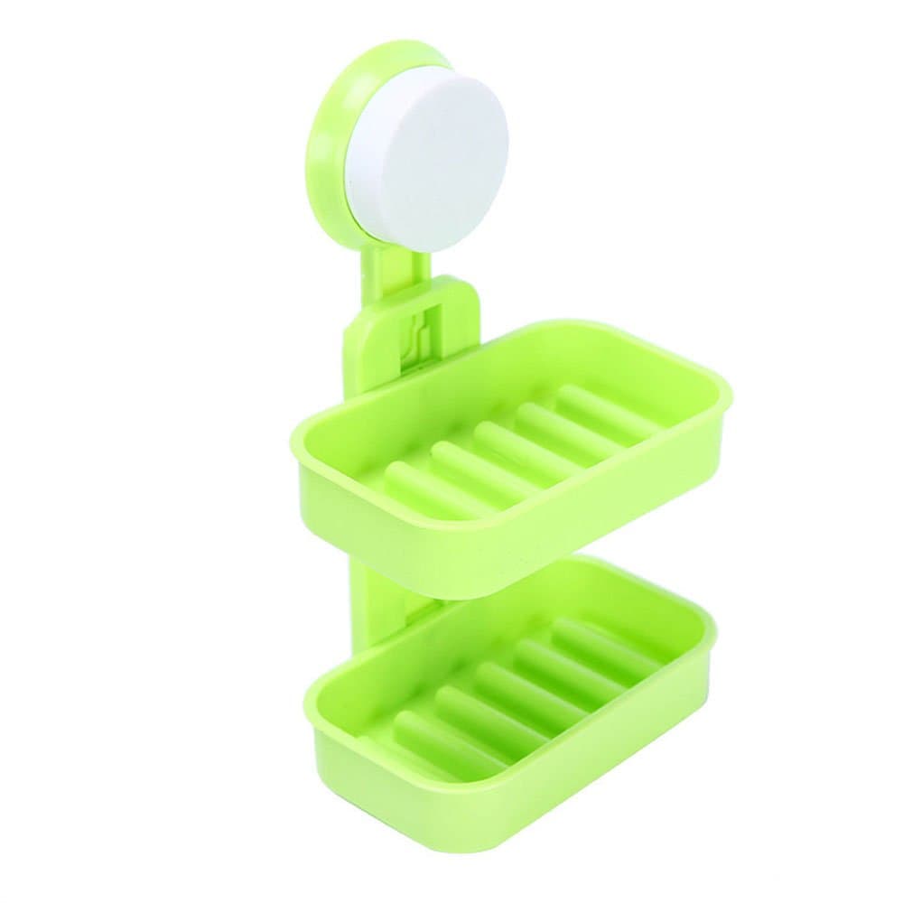 Molivs Double-deck Strong Suction Wall Soap Holder Bathroom Shower Cup Dish Basket Tray