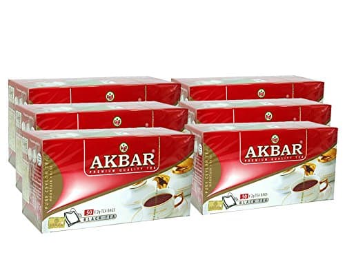 Akbar, Premium Quality Ceylon Tea, 100% Single Origin, 50 Count String & Tag, High Grown Black Tea (Pack of 6)