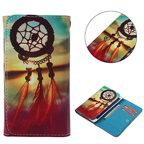 Universal Cell Phone Flip Case Compatible Huawei P20 Pro 6.1" and More, Tenplus PU Leather Skin Protective Folio Case Cover Wallet Clutch Bag with Card Slots (Sunset Dreamcatcher)