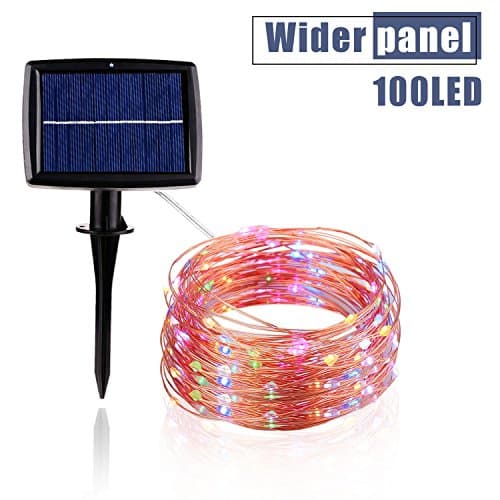 Solar String Lights Outdoor 39 Feet Copper Wire with 100 LED Multi Color Waterproof for Christmas Party Decorations