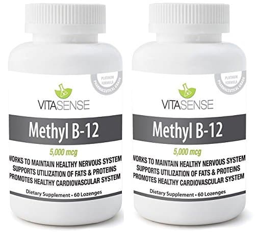 DOUBLE PACK (Pack of 2) VitaSense Methyl B12 5000 mcg - Metabolism, Blood and Nerve Health MAX - 60 Lozenges