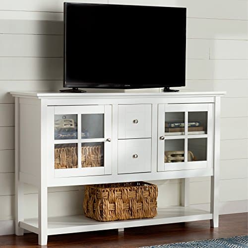 Media Console Table With Storage - Large Glass Doors TV Stand - Entertainment Center or Sideboard - This Piece Of Furniture Is Multipurpose (White)