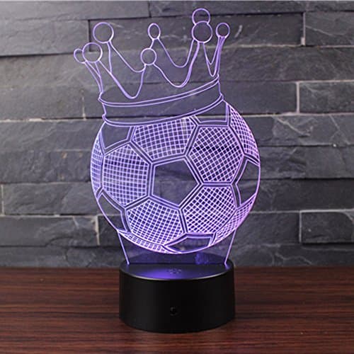3D Illusion Night Light LED Desk Table Lamp 7 Color Touch Lamp Art Sculpture Lights Birthday Gift for Kids Bedroom Decor (Crown Football)
