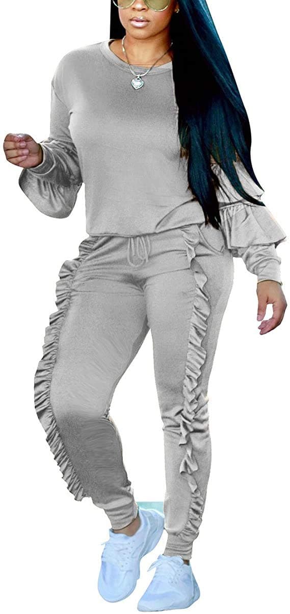 QCHENG Plus Sweatsuits for Women 2PC Striped Long Sleeve Pullover Sweatshirt Long Sweatpants Tracksuits Sweatsuits Set