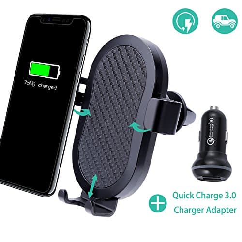 Fast Wireless Car Charger Mount,Foretoo Quick Charge 3.0 + 2.4A Smart IC Dual USB Car Charger Adapter for Iphone X,Iphone8/8PLUS,Samsung Galaxy S8 plus/S8/S7/S7 Edge Note