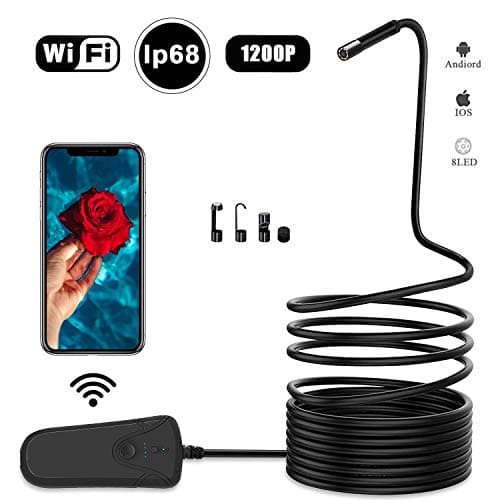 Buywell WiFi Endoscope,Snake Camera,Endoscope for iOS&Android,Borescope Waterproof IP68 Inspection Camera with Hook Magnet Side View Mirror,Carrying Case Bag,Black 16.5Ft