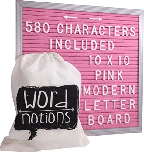 Pink Changeable Letter Board | 580 Letters and Characters | Drawstring Canvas Pouch | 10" x 10" (Pink w/ Aluminum Frame)