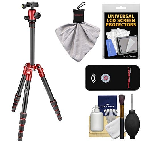 PrimaPhoto Small PHTRSRD 50.2" Foldable Tripod & Ball Head with Case (Red) with Wireless Shutter Release + Accessory Kit