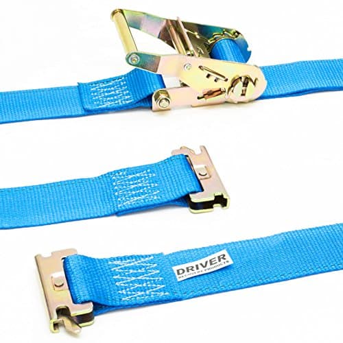 Driver Recovery 2 ETrack Rachet Tie-Down Straps - 2" x 16' for E-Track Cargo Load Control Systems in Vans, Trucks & Trailers - Blue