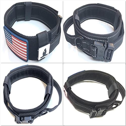 DOG COLLAR WITH CONTROL HANDLE QUICK RELEASE METAL COBRA BUCKLE HEAVY DUTY MILITARY STYLE 2" WIDTH NYLON WITH USA FLAG GREAT FOR HANDLING AND TRAINING LARGE CANINE MALE OR FEMALE K9 (BLACK)