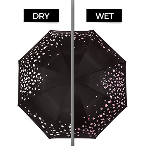 Color-Changing Inverted Rain Umbrella With Hands-Free C Handle - Stylish White, Black And Pink Flower Pattern - Wind Resistant Heavy Duty Double-Layer Reverse Folding Design
