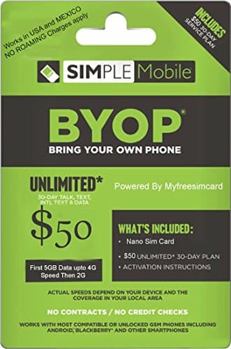 Simple Mobile Nano Sim Card Preloaded Prefunded With $50 Plan Works With Unlocked GSM And T-Mobile Phones
