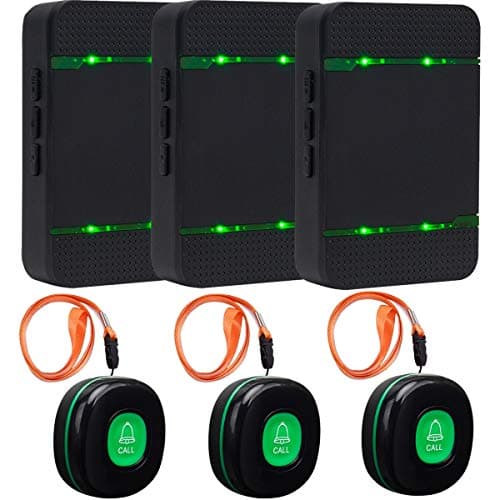 Caregiver Pager Wireless SOS Call Button Calling System Nursing Home Alert Help System for Elderly/Patient/Disabled 3 Receiver 3 Transmitters