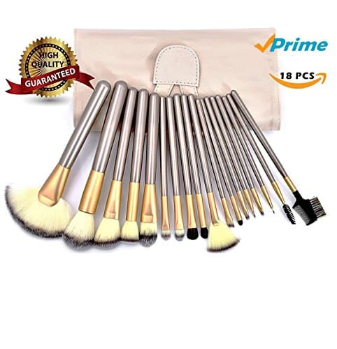IWODE Makeup Brush Set, 18 Pcs Professional Wood Handle Premium Synthetic Kabuki Foundation Blending Blush Concealer Eye Face Liquid Powder Cream Cosmetics Lip Brush Tool Brushes Kit(White Case Bag)