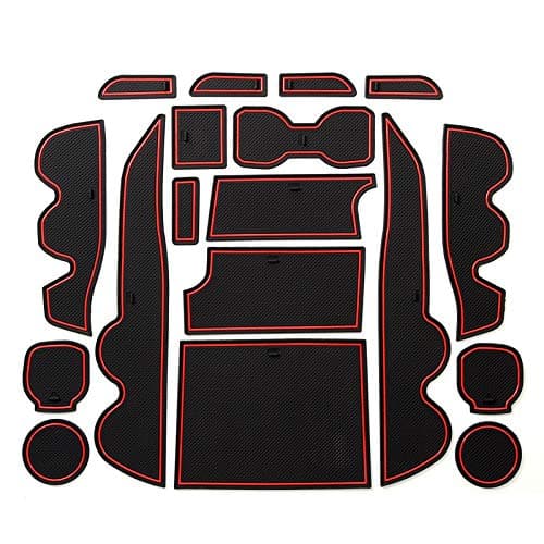 RAYVOLT Custom Fit Cup Holder Liners, Door and Center Console Liners Mat Accessories for Toyota Tacoma 2019 2018 2017 2016 18pc Set (RED & Black Trim)