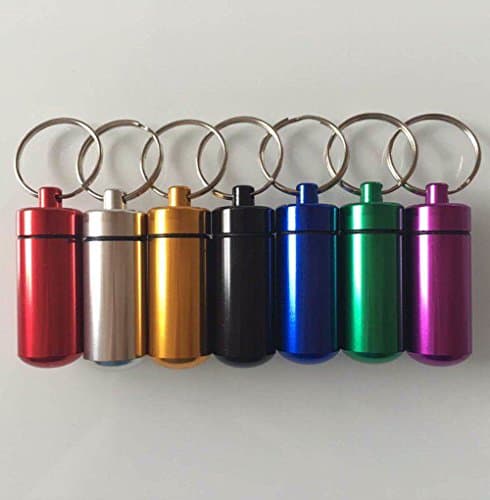 Dekawei 7-Pack Waterproof Aluminum Pill Box Case Bottle Holder Container with Keychain Multi Colors (Smalll)