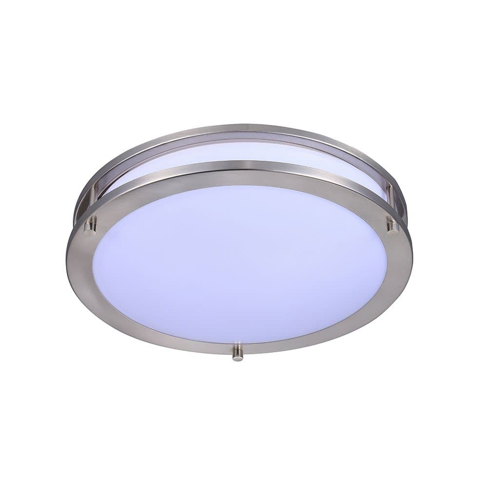 TriGlow T84007 16" LED Double Ring Flush Mount, 4000K (Cool White) Brushed Nickel Light Fixture, Dimmable, ETL and Energy Star Certiffied
