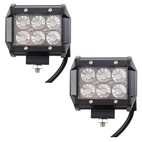 QDY 2pcs 4 Inch Flood Beam 18W led Work Light Driving Fog Lights Flood Beam For Chevrolet Dodge Ford GMC Jeep Toyota Polaris RZR Ranger ATV UTV Can Am Maverick Boat Suv Pillar Windshied Mount