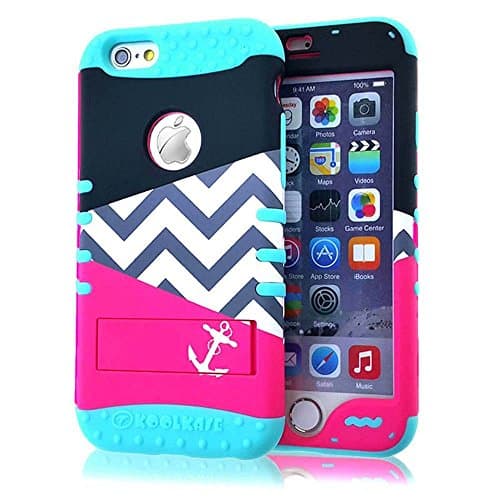iPhone 6 / 6S (4.7 inch) Case - WirelessMobile Hybrid Hard & Soft Rubber High Impact Shockproof Armor Skin Cover for Apple iPhone 6 / 6S Only (Hot Pink Chevron + Mint Blue)