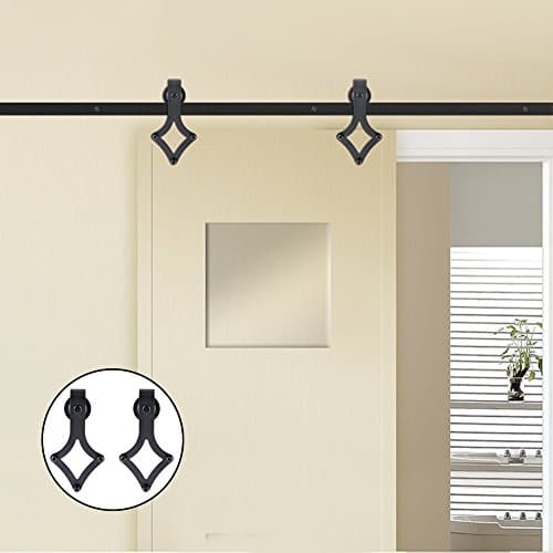 OuTera Sliding Barn Wood Door Hardware Set Sliding Track Hardware Kit - 6.6 FT Rhombic Style