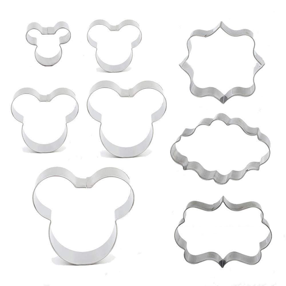 Jasonsy Mickey Mouse Cookie Cutter Set,Mickey Mouse Cookie Molds and Plaque Frame Pastry Biscuit Cookie Cutter Cake Fondant Pancake Cutters Mold for Kids Birthday Party(Set of 8)
