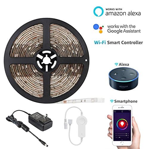 LUAIDA Smart WiFi Flexible Strip Led Lights, Compatible with Amazon Alexa and Google Assistant, 16.4ft 150 RGB SMD 5050 Leds Strip with Smart Controller for Indoor Decoration