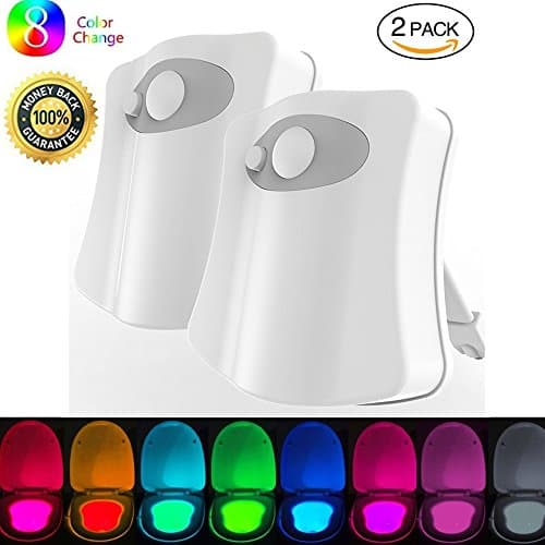 Toilet Night Light Motion Activated 8 Color Changing, Light Detection Sensor , Potty Training Light Up ,Bathroom Lighting LED Bowl Ligh Fit Any Toilet ,White (2- pack)