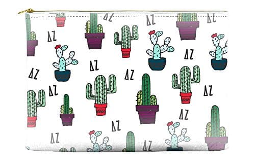 Delta Zeta (DZ) Cactus Pattern White Cosmetic Accessory Pouch Bag for Makeup Jewelry & other Essentials