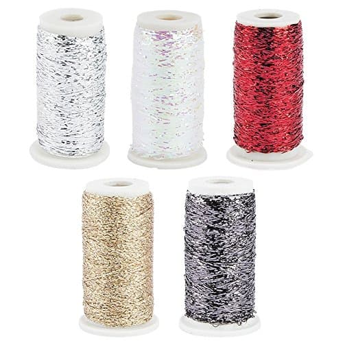 Metallic yarn, 5 x 30 m, red, white iridescent, silver, gold, anthracite