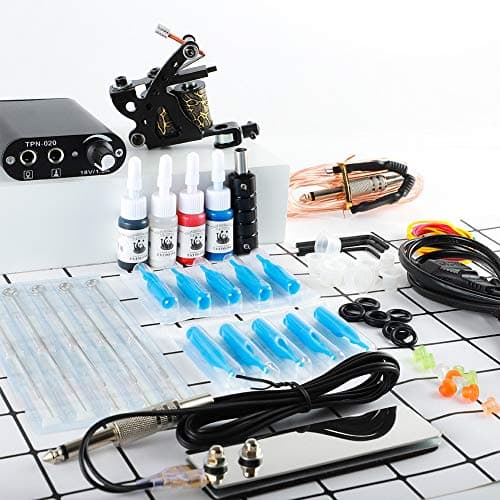 Complete Tattoo Kit Pro Machine Guns Inks Power Supply Foot Pedal Needles Grips Tips