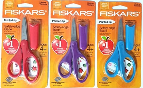 Fiskars 5 Inch Pointed-Tip Kids Scissors 3 Pack, Red Purple Turquoise