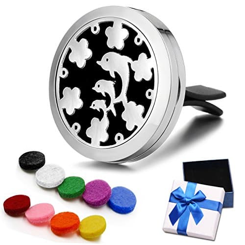 Aromatherapy Vent Clip Essential oil Car Diffuser, Stainless steel Locket and 9 pcs washable felt pads(Dolphins)