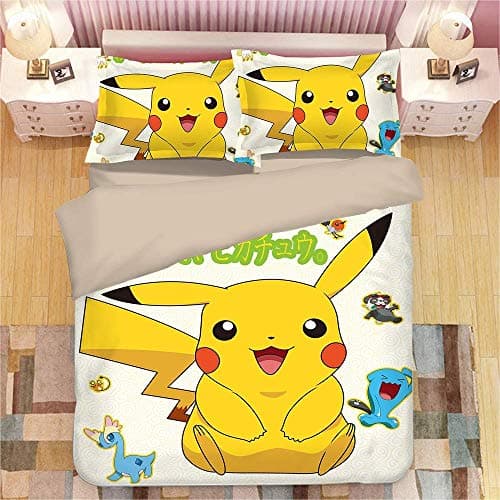 3D Duvet Cover Set,Pokemon Pikachu Pattern Soft Microfiber (1 Duvet Cover 2 Pillowcases)
