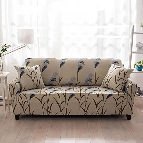 LINGJUN Sofa Lounge Covers Brushed Floral Print 1 2 3 4 Seat Stretch Elastic Slipcover Sofa Cover Couch Furniture L Shape Protector Fit (2 Seater, Bulrush)