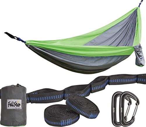 Hammock - Camping Double Hammock- Portable Parachute Nylon Hammock With Tree Straps & Alloy Carabiners For Backpacking Garden, Backyard,Hiking &Traveling (GREEN/GREY, SINGLE)