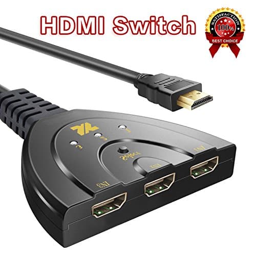 HDMI Switch with High Speed Pigtail Cable 3 Ports Auto Splitter can Support HD 1080P, 3D Player HD Audio