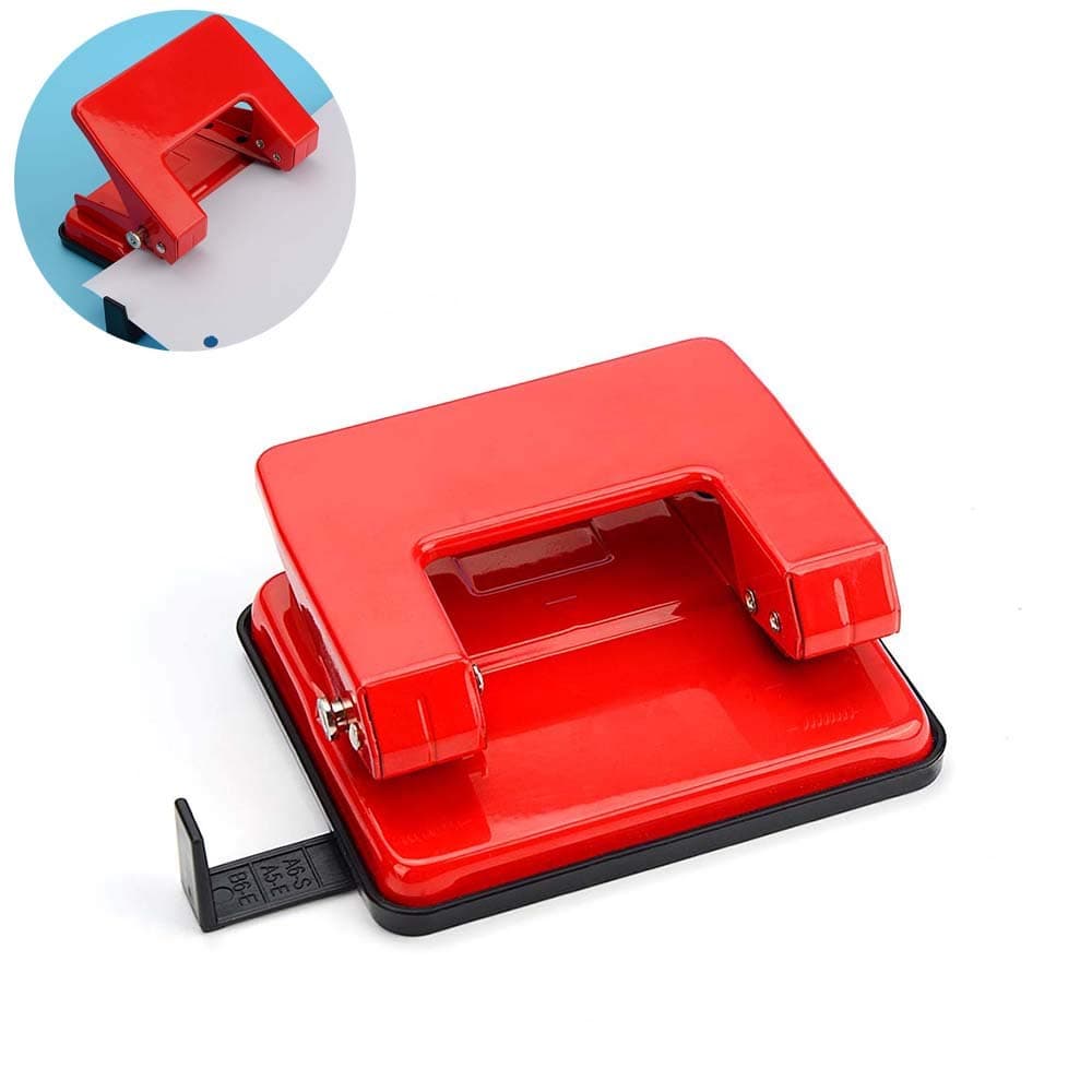Hand-held Heavy Duty Two Hole Punch Reduced Effort Double Hole Punching Squeeze 20 Sheet Handle Puncher for Schools, Homes and Offices (Red)