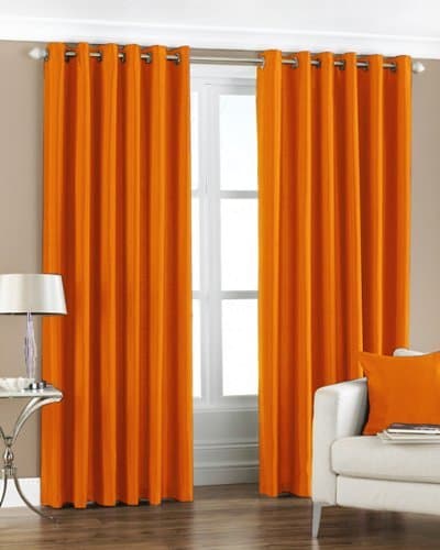Exporthub2 Piece Polyester Solid Grommet Eyelet Curtain For Long Door, Long Door- 8 Ft, Orange,