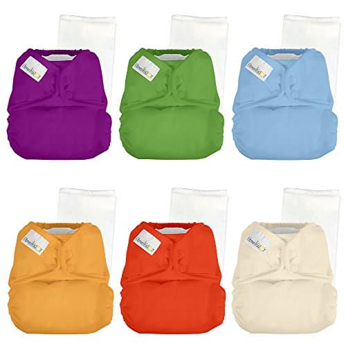 Elemental Joy Reusable One-Size Baby Cloth Diapers - 6 Pack with inserts - Fits Babies 8 to 35+ Pounds (Cheery Colors)