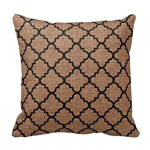 Black Quatrefoil On Rustic Burlap Shabby Chic Throw Pillow Case