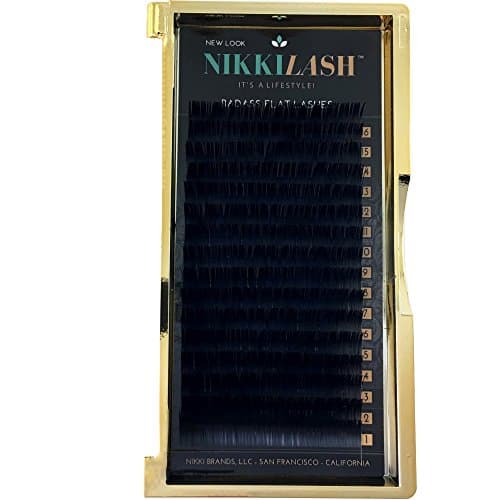 NIKKILASH BADASS FLAT LASHES - Ellipse Flat D-Curl Eyelash Extensions | 16-Rows Deep Rich True Black Flat Lashes - Thickness: 0.15mm - Length: 12mm