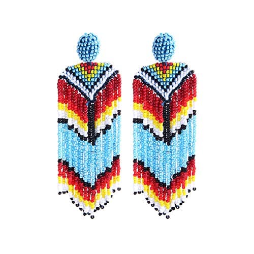 Beaded Earrings Oversized Handmade Seed Beaded Drop Earrings Long Beaded Navajo Indian Dangle Earrings for Women Ladies