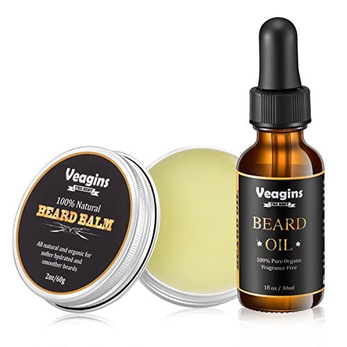 Beard Oil & Beard Balm Set for Men Beard Growth, Fragrance Free Mustache Leave in Conditioner Oil Organic Butter Wax Gift Package
