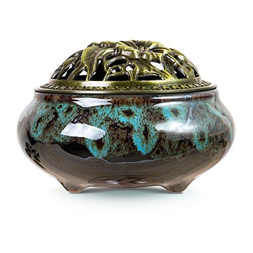 UINSOO Ceramic Incense Burner (For Sticks, Cones or Coils Incense) with Fireproof Cotton (Fambe sapphire blue)