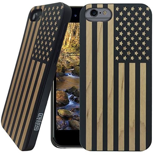Wood iPhone Case American Flag Design - iPhone 6s / iPhone 6 Case - WDPKR Wooden Phone Cover - UNIQUE High Contrast Black Painted Wood Bumper Accessory for Apple iPhone 6 / 6s (American Flag)