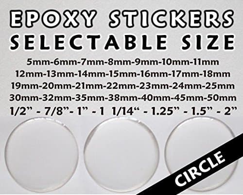 50 Pcs. Clear Round Epoxy Stickers - Various Diameters Between 6mm and 76mm - Self Adhesive (1 inch (25.4 mm))