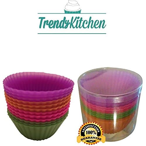 Trendykitchen Silicone Premium Baking Cups 12 Pack Reusable Silicone Cupcake Liners with Container