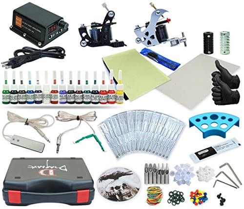 Complete Tattoo Kit 2 Machine Set Equipment Power Supply 15 Color Inks